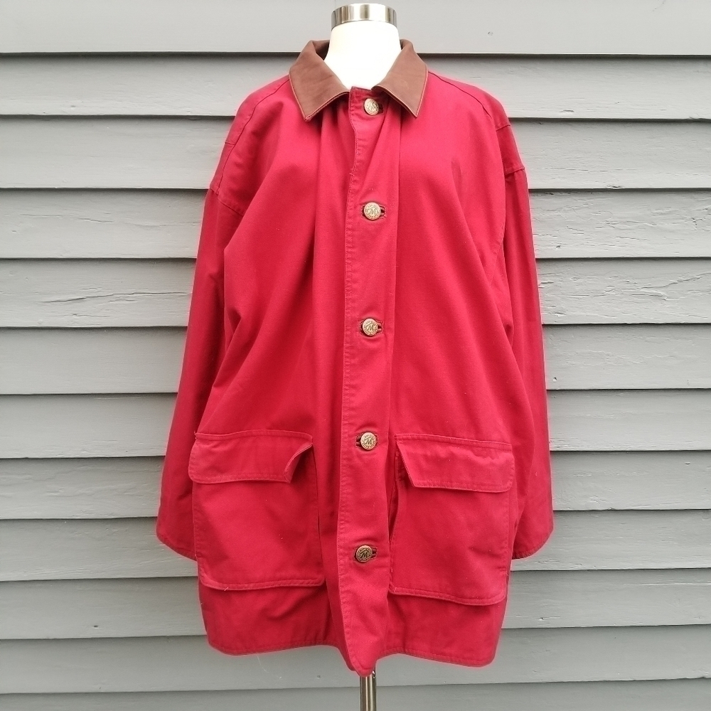 Vintage Marlboro County Store Red Denim Jean Trucker Jacket‎ Cotton Leather